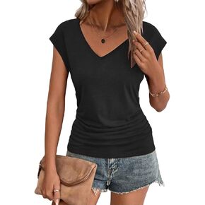 Zeagoo Womens Tank Tops Cute Summer Tops V Neck Cap Sleeeve Tshirts Loose Fit Casual Basic Shirts Ruched Top Tees