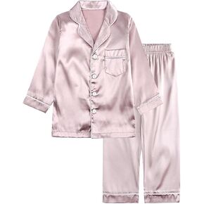 Boys Girls Silk Pajamas Set 2 Piece Long Sleeve Button-Up Top Summer Satin Pajamas Sets