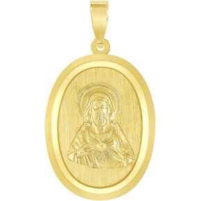 قلب يسوع المسيح المقدس من الذهب الأصفر عيار 14 قيراط على قلادة ميدالية معجزة بيضاوية (1 بوصة) in Kuwait