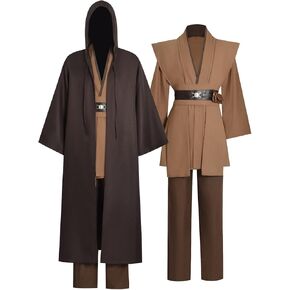 Mens Anakin Skywalker Costume Knight Brown Tunic Cape Hooded Cloak Robe Jedi Uniform Suit Halloween Cosplay Outfit