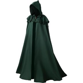 Renaissance Cape for Women and Men,Adult Medieval Cloak with Sword Necklace,Viking Cloak with Hood