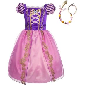 Lito Angels Girls' Princess Dress Up Costume Halloween Fancy Party Dress Outfit with Long Braid Wig & Accessories Set