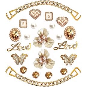 Bling Shoe Charms for Women and Girls,Girly Golden Bling Shoe Charms for Clog,Diamond Bling Chain Charms Cute Designer Shoe Decoration Jewels Birthday Gifts Party Favors