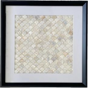 Bergamot 17x17“ Mosanic Shell Wall Art, Mother of Pearl Shell Wall Decor, Natural Shell Artwork with Framed Shadow Box, Minimalist Coastal Wall Décor, Modern Home Decoration Piece