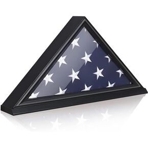 Premium Flag Display Case for Burial Flag - Military Shadow Box for 5x9.6 Veteran Burial Flag, Solid Wood Wall Mounted Flag Holder with Transparent Glass Front - Memory Box for Veteran Funeral Flags