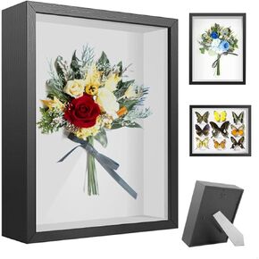 1 Pack Shadow Box Frame with Soft Linen Back, Memory Box Display Case for Flower, Tickets and 3D Items, Wood Display Case Shadow Box Picture Frame (Black,5x7)