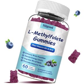 L-Methylfolate 15mg Gummies with Methyl B12 - Empower Mood, Optimize Brain Health & Fortify Immune System. Blueberry Flavor 60 Count.