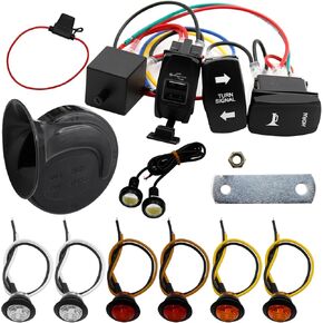 UOIENRT Turn Signal Kit Replacement for Polaris RZR Ranger SXS Dirt Bike Can-Am Golf Cart Beach Cart with Horn 105D and USB, UTV Street Legal Kit with Rocker Switch Plug and Play