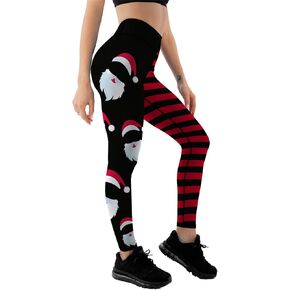 Women's Santa Claus Print Christmas Leggings High Waist Stretch Christmas Tights Pants Skull Santa Xmas Leggings