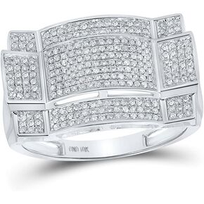 Solid 10k White Gold Mens Round Diamond Rectangle Cluster Ring 1/2 Cttw