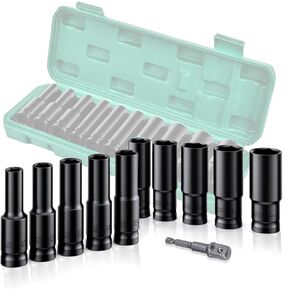 1/2 Inch Drive Wheel Protector Impact Socket, Thin Wall Deep Impact Socket Set Plastic Sleeve Lug Nut, 4 Pieces Set, 6 Point, Metric, 17mm, 19mm, 21mm, 22mm (4 PCS)
