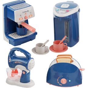 Kitchen Appliances Toy for Kids Kitchen Pretend Play Toy Play Kitchen Set with Coffee Maker Blender Espresso Machine Water Dispenser Toaster Mixer Realistic Sounds for Boys Girls 3+
