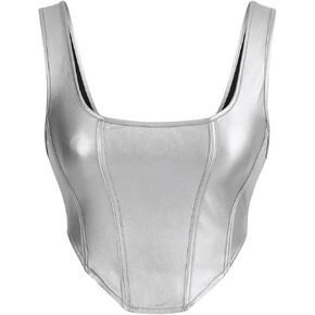 Floerns Women's Sleeveless PU Leather Asymmetrical Hem Party Crop Tank Top
