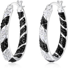 MUYUU Crystal Hoop Earrings for Women, Sparkly Earrings Inside Out Oval Hoop Earrings For Women Fashion Jewelry Gift