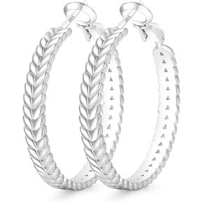 Senteria Large 925 Sterling Silver Hoop Earrings for Women Lightweight Thick Silver Hoop Earrings Wheat Twisted Hoop Earrings Hypoallergenic 5mm Wide Big Silver Hoop Earrings for Women 30/40/50mm