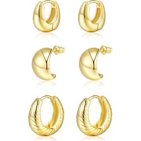 Adoyi Gold Hoop Earrings Set for Women 14K Gold Plated Chunky Hoops Twisted Huggie Gold Hoop Earrings for Gift Lightweight