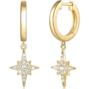 Gold Hoop Earrings 14K Gold Earrings for Women Trendy Star Earrings Minimalist Dangle Earrings with Excellent Polished Finish Drop Earrings 13 mm*27 mm
