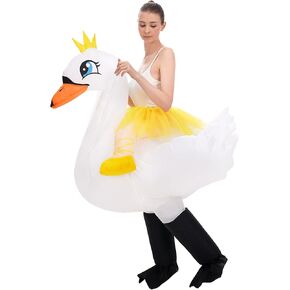 Spinosaurus Valentine's Day Inflatable Swan Costume for Adult,White Swan Costume with Mesh Skirts Inflatable Costume Funny Blow Up Animal Costumes Inflatable Suit