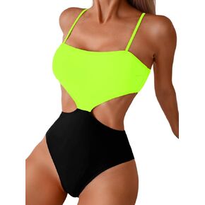 Color Block Swimsuit,Cut Out Sexy Monokini Women,Cheeky One Piece Swimsuits Beach Cruise Pool Party in Kuwait