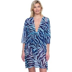 Gottex Wildest Dreams Women’s Animal Multi V Neck Beach Mesh Flowy Cover Up Dress with Adjustable Tie Swim Essentials