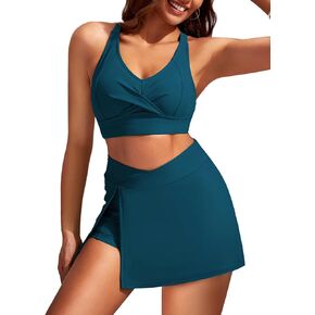 Kate Kasin Women's High Waisted Bikini Sets Sporty Twist Front Swimsuit Skirted Tummy Control Bathing Suit with Pockets in Kuwait