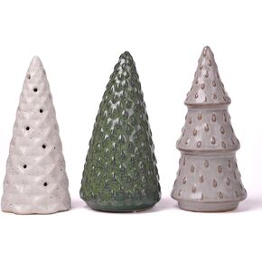 HAUCOZE 3pcs Christmas Figurine Decor Tree Statue Modern Sculpture Home Gifts Table Centerpiece Crafts Ceramic Arts 5.9inch