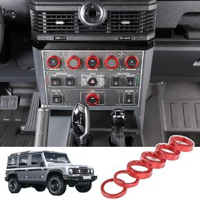 غطاء مقبض زر تبديل مكيف الهواء متوافق مع INEOS Grenadier 2020-2024 سبائك الألومنيوم زر تيار متردد ملحقات السيارة الداخلية مقبض وحدة التحكم المركزية (أحمر) in Kuwait
