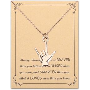 FUSTMW ASL Necklace I Love You Hand Sign Language Charm Pendant Necklace Sign Language Jewelry Interpreter Gift ASL Jewelry Gift for Deaf