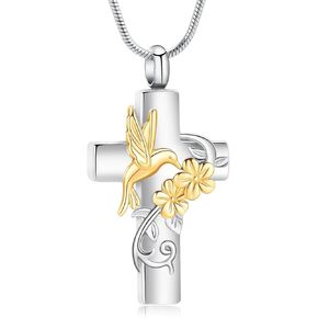 Cross Hummingbird Urn Necklace for Ashes Flower Ashes Pendant Memorial Necklace Cremation Jewelry Ashes Keepsakes Necklace Gift for Loss of Loved Ones Memorial Jewelry