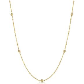 Kooljewelry 14k Yellow Gold Cube and Bead Station Necklace