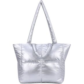 Oweisong Large Puffer Tote Bag for Women Trendy Puffy Handbag Quilted Padded Satchel Purse Carryall Shoulder Bag