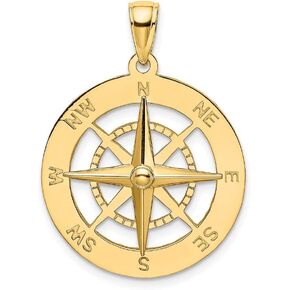 Solid 14k Yellow Gold NAUTICAL COMPASS Charm Pendant - 28mm x 21mm