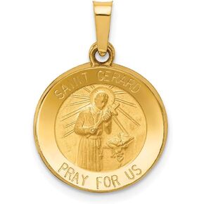 Solid 14k Yellow Gold Polished and Satin St. Gerard Medal Pendant (18mm Height x 15mm Width)