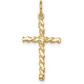 Solid 10k Yellow Gold Nugget Cross Pendant Charm (16mm x 30mm)