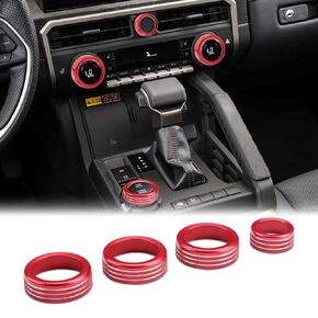 Auovo AC Knob Cover for 2024 2025 Toyota Tacoma Accessories 2025 Toyota 4Runner with 14’’ Screen Air Conditioner Switch Trims Center Console Button Audio Radio Volume Knob Cover Rings (Red, 4PCS)