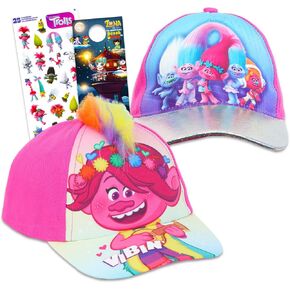 Trolls Hat for Girls 2 Pack Set - Bundle with 2 Trolls Poppy Baseball Capa for Kids Plus Stickers | Trolls Baseball Hat for Kids, Girls