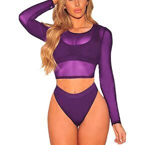 ADOME Mesh Crop Top Sheer Tops for Women See Through Shirt Long Sleeve Basic Crop Top S-4XL in Kuwait