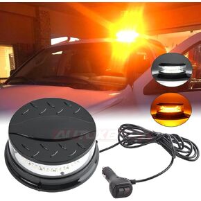 AUTOXBERT LED Beacon Light with Magnetic Base, Dual Amber & White Warning Strobe Light with12 Flahing Modes for 12-24V Car, Trucks, Construction Vehicles