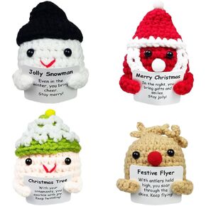 4 Pack Knitted Wool Christmas Toys with Positive Card for Christmas Stocking Stuffers Party Favors Gifts