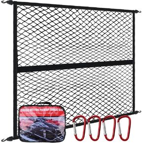 Double Layer Truck Bed Cargo Net for Pickup Bed Cargo Netting，Highly Elastic Cargo Net 4'x4' Stretch to 7'x7'Suitable for Daily Light Loads Compatible with Trailer,Ford,Chevrolet,Dodge