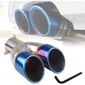 RYANSTAR 2PCS Dual Exhaust Tip Exhaust Pipe Trim compatible with 1.5L-2.0L car,2.5" Stainless Steel Muffler Tail Universal Double Outlets End Pipe Blue
