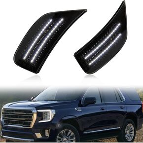 Smoked Lens White Front Fender Side Marker Lights Compatible with 2021-2023 GMC Yukon XL Chevy Tahoe Suburban Cadillac Escalade ESV SUV Front Side Indicator Lamps 2PCS (White LED)