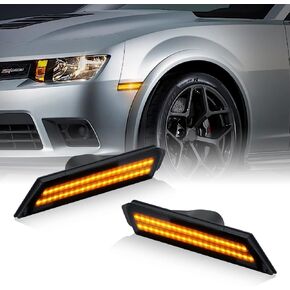 D-Lumina Chevy Camaro Side Marker Lights Smoked Lens for Camaro 2010 2011 2012 2013 2014 2015, Amber Front Bumper Marker Light Tinted Side Reflector, OEM Replacement Plug N Play, Pack of 2