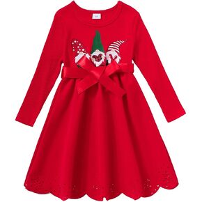 Girls Long Sleeve Christmas Dress Fall Formal Party Holiday Ruffle Ribbed Knit Dresses with Belt 3-7 Y