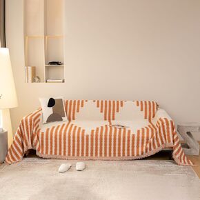 STACYPIK Durable Orange Sofa Covers Boho Couch Cover for Dog Couch Protector for 3 Cushion Couch L Shaped Cover for Sectional Reversible Anti-Slip Sofa Protector Cover Throw Blankets-71X134IN