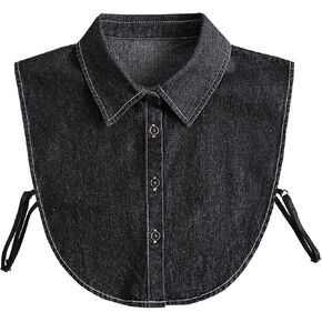Unisex Stylish Fake Collar Detachable Dickey Collar Half Shirt Blouse Peter Pan Faux Collar Denim False Collar for Women Men (Black)