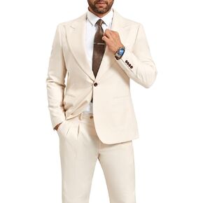 Mens Formal Suits 2 Piece Solid Suit Jacket Pants Set Slim Fit Peak Lapel Blazer Tuxedo Suits for Men Wedding Prom Suit