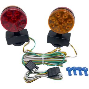 12V LED Magnetic Towing Trailer Light Kit Amber/Red 48 LEDS Multi-Function DOT HTLLM-008A