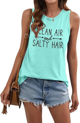 Beach Tanks for Women Ocean Air and Salty Hair Tank Top Funny Cruise Summer Sleeveless Family Vacation Vest Shirts in Saudi Arabia
