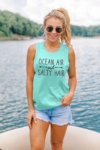 Beach Tanks for Women Ocean Air and Salty Hair Tank Top Funny Cruise Summer Sleeveless Family Vacation Vest Shirts in Saudi Arabia